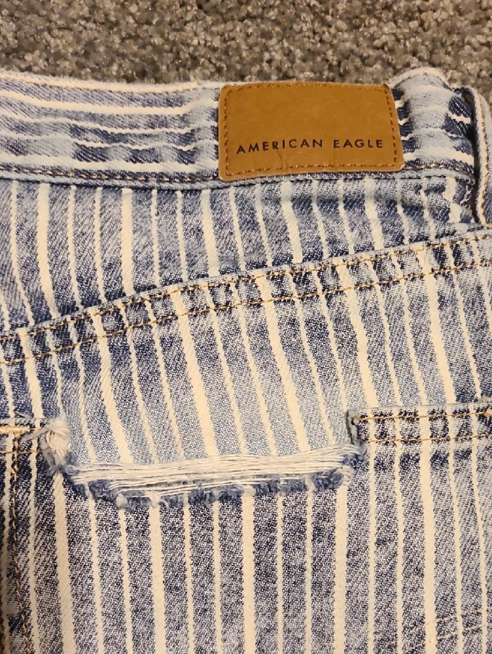 American Eagle Blue and White Striped Distressed Boyfriend Denim Shorts - Picture 7 of 8